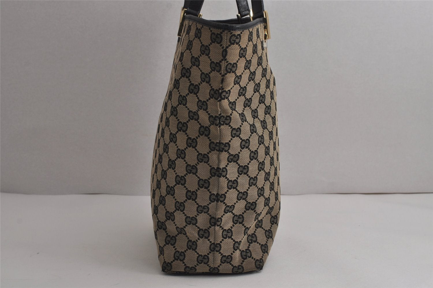 Authentic GUCCI Shoulder Tote Bag GG Canvas Leather 0021098 Black Gray 7737J