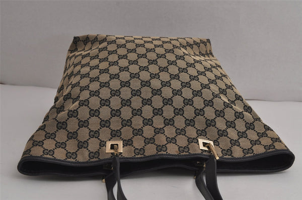 Authentic GUCCI Shoulder Tote Bag GG Canvas Leather 0021098 Black Gray 7737J