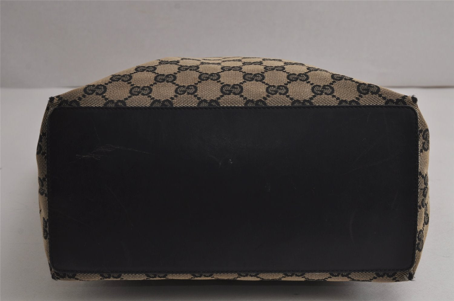 Authentic GUCCI Shoulder Tote Bag GG Canvas Leather 0021098 Black Gray 7737J