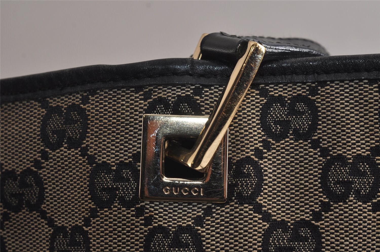 Authentic GUCCI Shoulder Tote Bag GG Canvas Leather 0021098 Black Gray 7737J