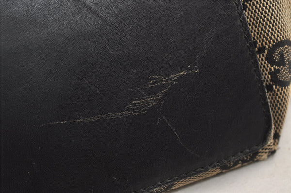 Authentic GUCCI Shoulder Tote Bag GG Canvas Leather 0021098 Black Gray 7737J