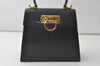 Authentic Salvatore Ferragamo Gancini Leather 2Way Shoulder Hand Bag Navy 7743J