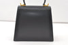 Authentic Salvatore Ferragamo Gancini Leather 2Way Shoulder Hand Bag Navy 7743J