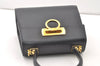 Authentic Salvatore Ferragamo Gancini Leather 2Way Shoulder Hand Bag Navy 7743J