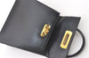 Authentic Salvatore Ferragamo Gancini Leather 2Way Shoulder Hand Bag Navy 7743J