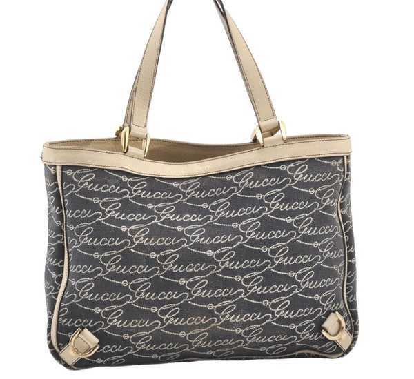 Authentic GUCCI Abbey Shoulder Hand Bag Purse Canvas Leather 170004 Navy 7745J