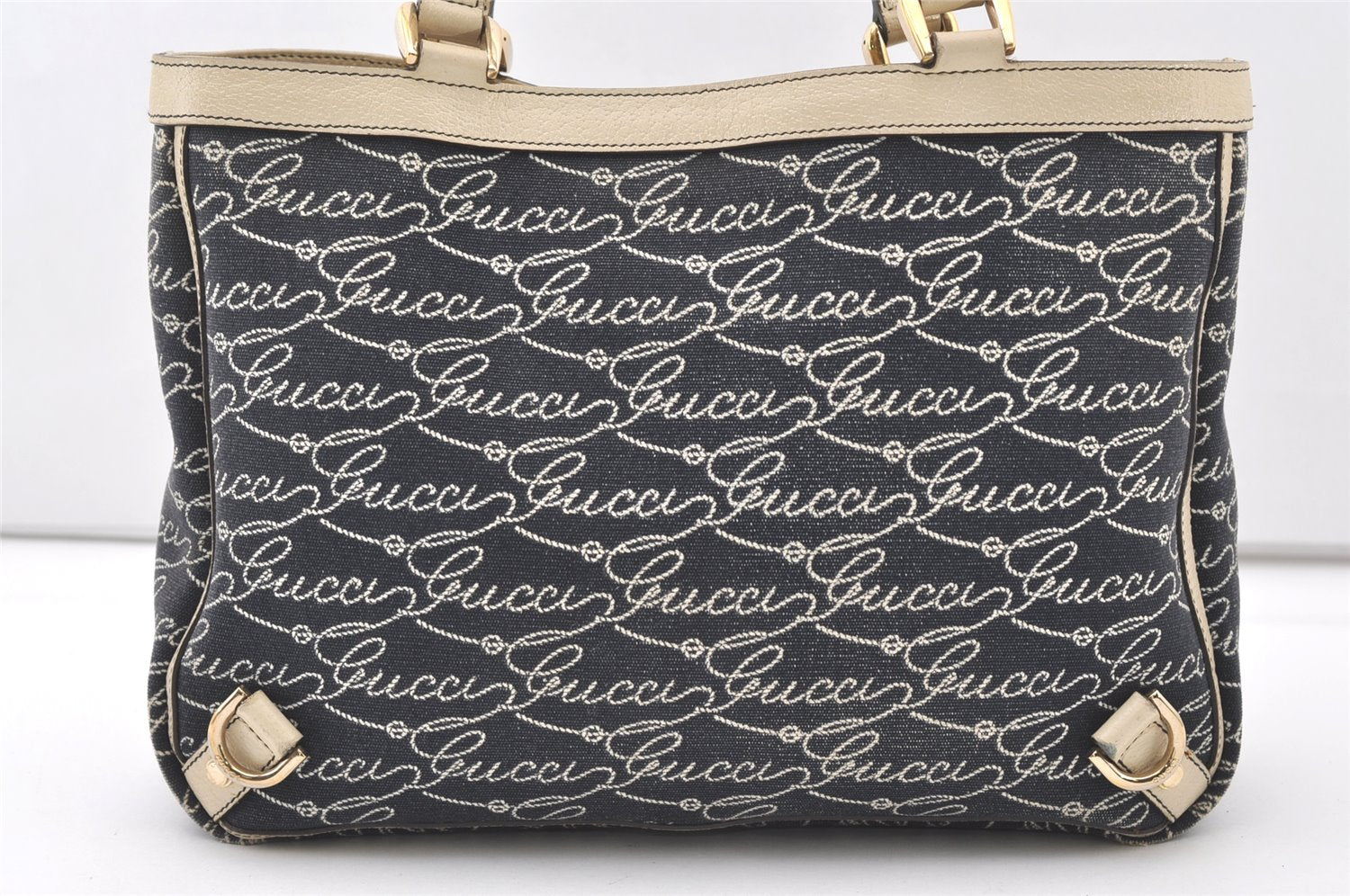 Authentic GUCCI Abbey Shoulder Hand Bag Purse Canvas Leather 170004 Navy 7745J