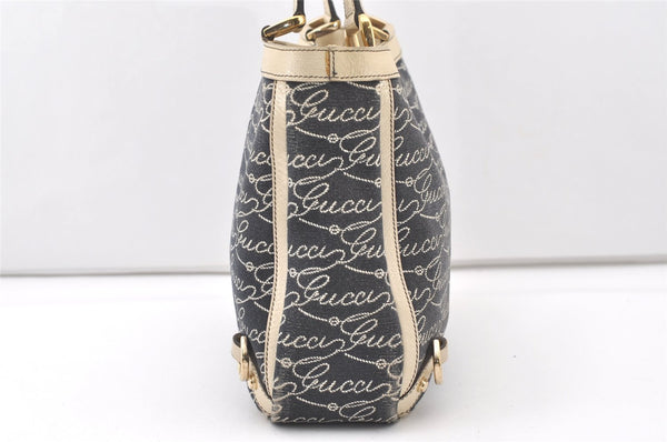 Authentic GUCCI Abbey Shoulder Hand Bag Purse Canvas Leather 170004 Navy 7745J