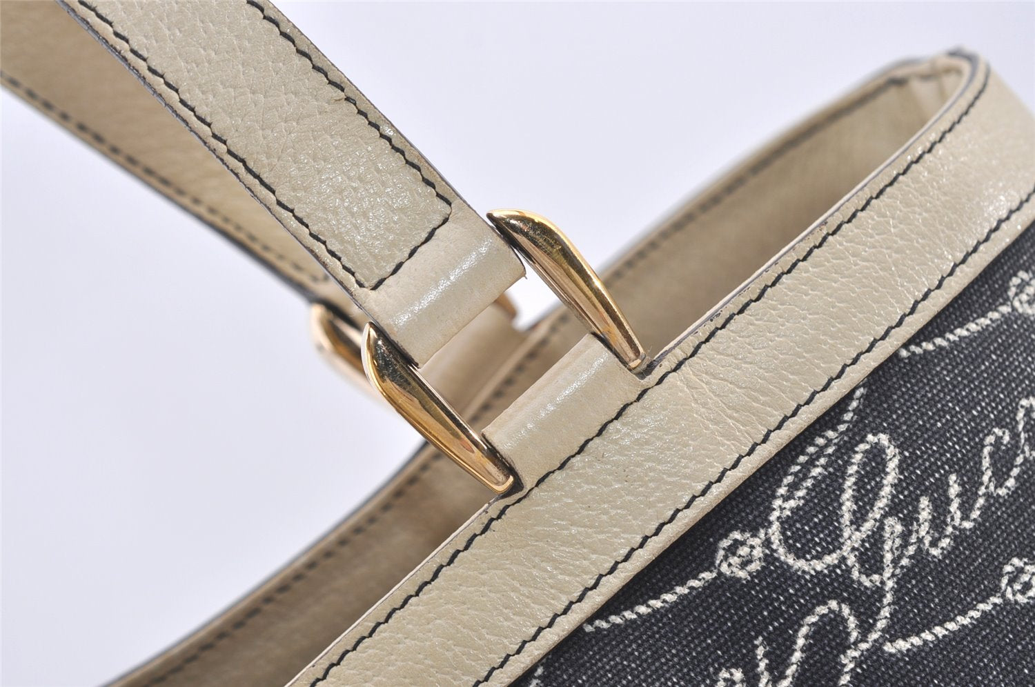 Authentic GUCCI Abbey Shoulder Hand Bag Purse Canvas Leather 170004 Navy 7745J