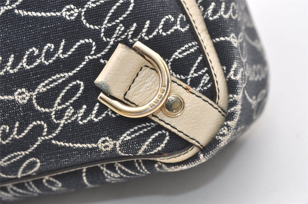 Authentic GUCCI Abbey Shoulder Hand Bag Purse Canvas Leather 170004 Navy 7745J