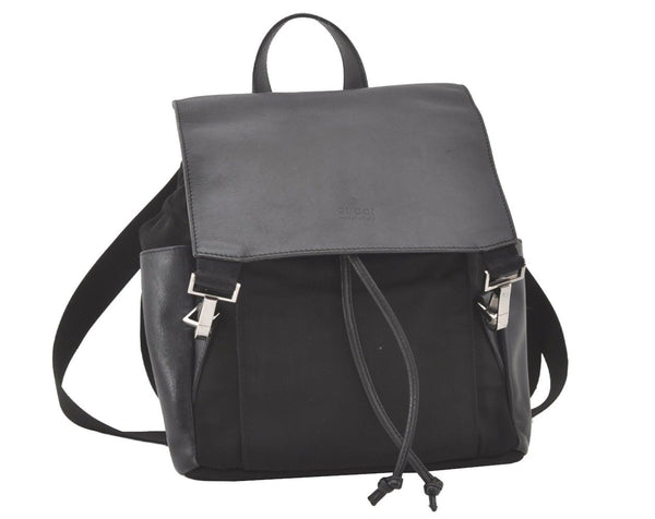 Authentic GUCCI Vintage Drawstring Backpack Nylon Leather 0030233 Black 7747J