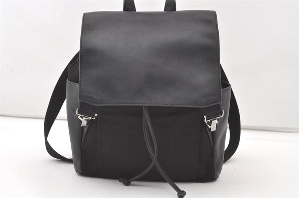 Authentic GUCCI Vintage Drawstring Backpack Nylon Leather 0030233 Black 7747J