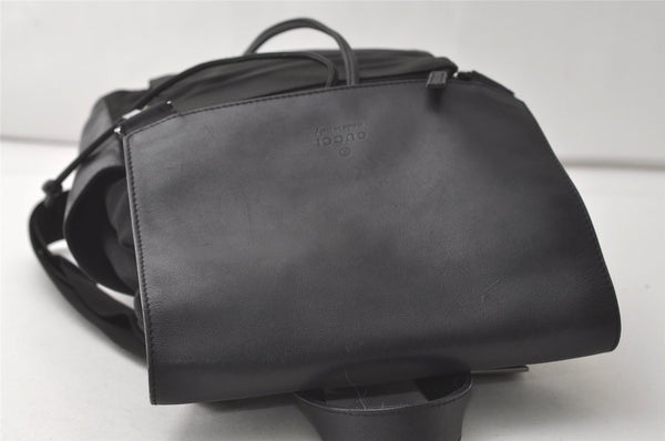 Authentic GUCCI Vintage Drawstring Backpack Nylon Leather 0030233 Black 7747J