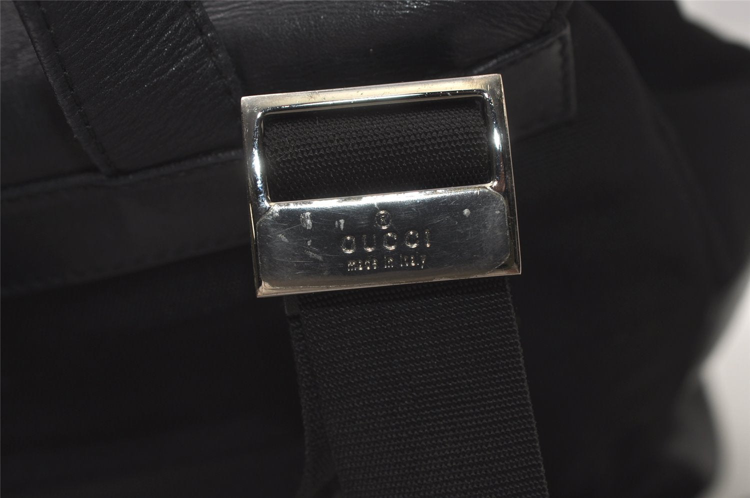 Authentic GUCCI Vintage Drawstring Backpack Nylon Leather 0030233 Black 7747J