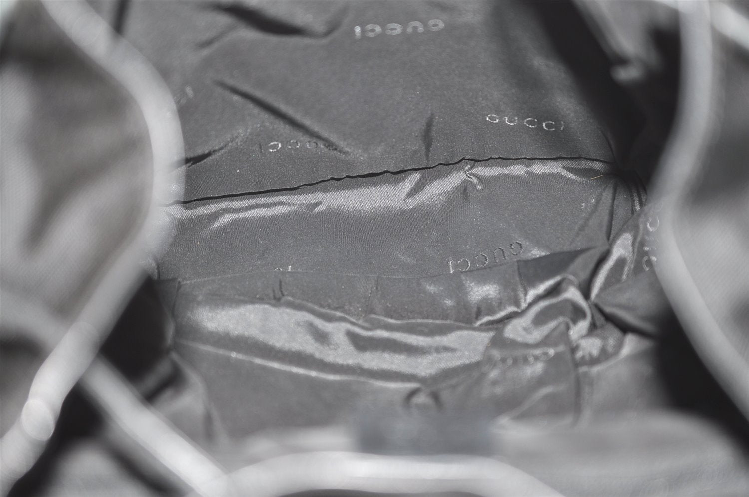 Authentic GUCCI Vintage Drawstring Backpack Nylon Leather 0030233 Black 7747J