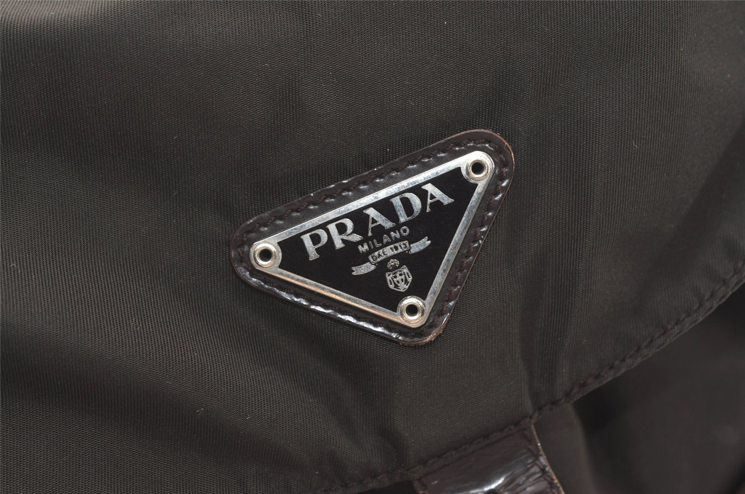 Authentic PRADA Vintage Nylon Tessuto Leather Drawstring Backpack Khaki 7749J