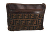 Authentic FENDI Zucca Clutch Hand Bag Purse Canvas Leather Brown Black 7751M