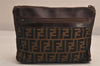 Authentic FENDI Zucca Clutch Hand Bag Purse Canvas Leather Brown Black 7751M