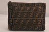 Authentic FENDI Zucca Clutch Hand Bag Purse Canvas Leather Brown Black 7751M