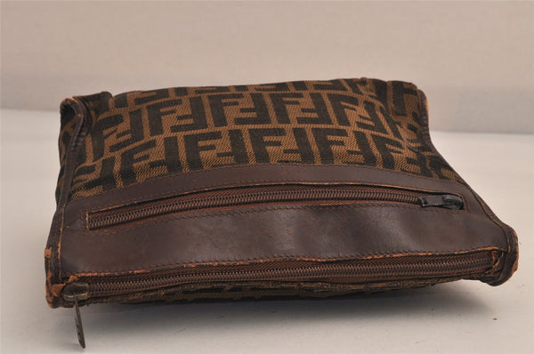 Authentic FENDI Zucca Clutch Hand Bag Purse Canvas Leather Brown Black 7751M