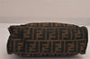 Authentic FENDI Zucca Clutch Hand Bag Purse Canvas Leather Brown Black 7751M