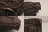 Authentic FENDI Zucca Clutch Hand Bag Purse Canvas Leather Brown Black 7751M