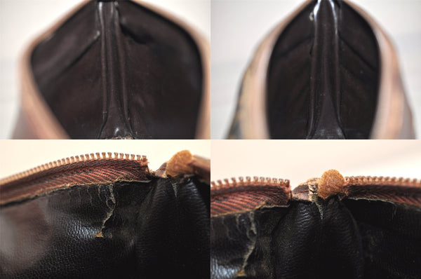 Authentic FENDI Zucca Clutch Hand Bag Purse Canvas Leather Brown Black 7751M