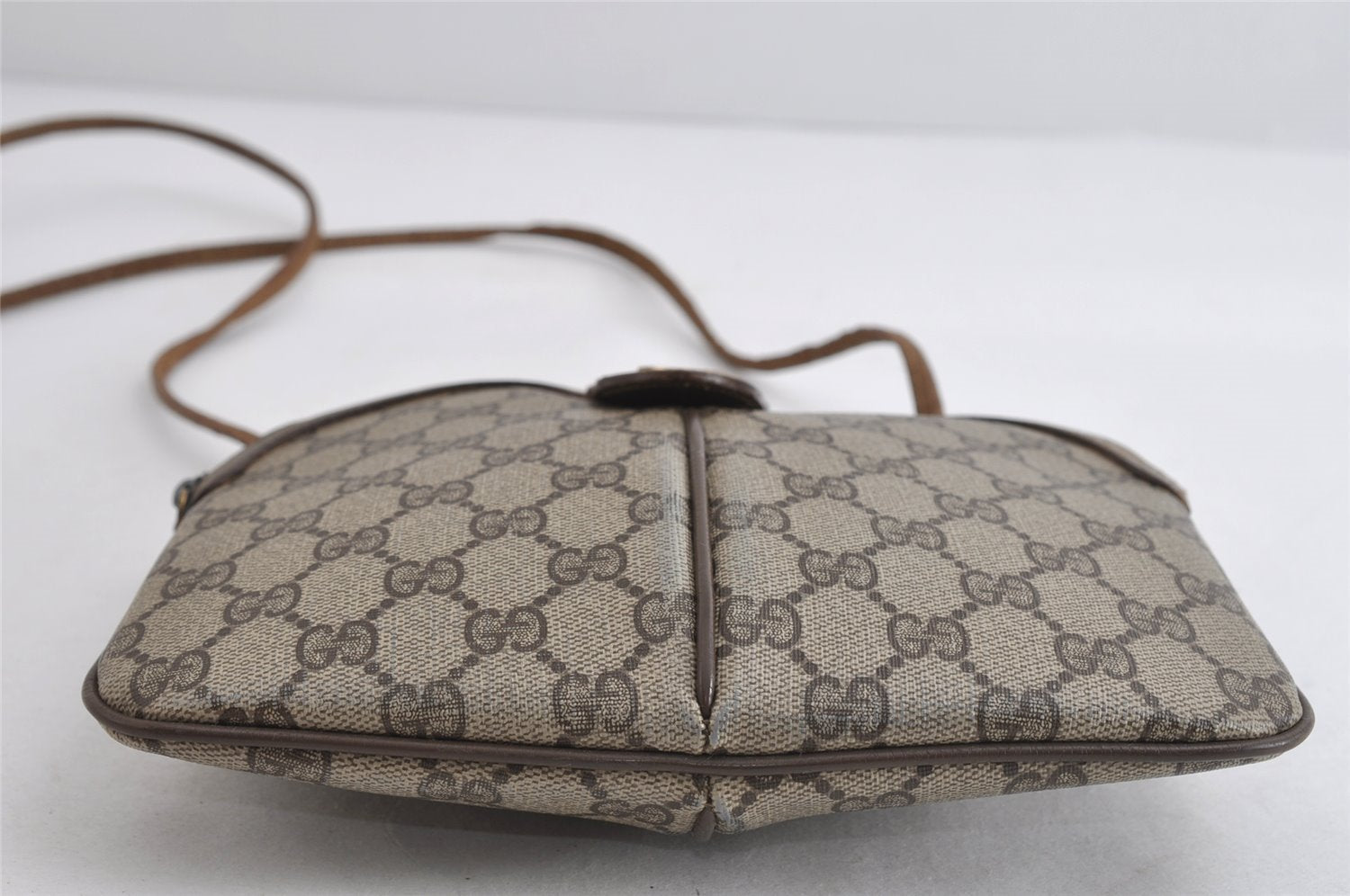 Authentic GUCCI Web Sherry Line Shoulder Bag GG PVC Leather Brown Junk 7752I