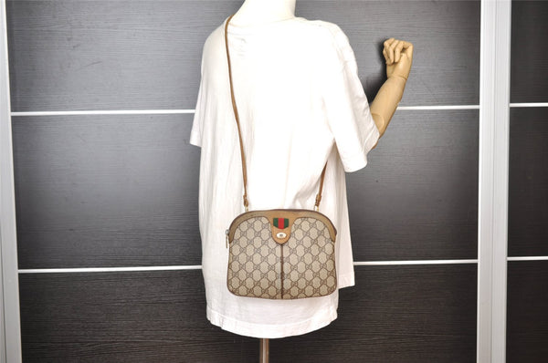 Authentic GUCCI Web Sherry Line Shoulder Bag GG PVC Leather Brown Junk 7752I