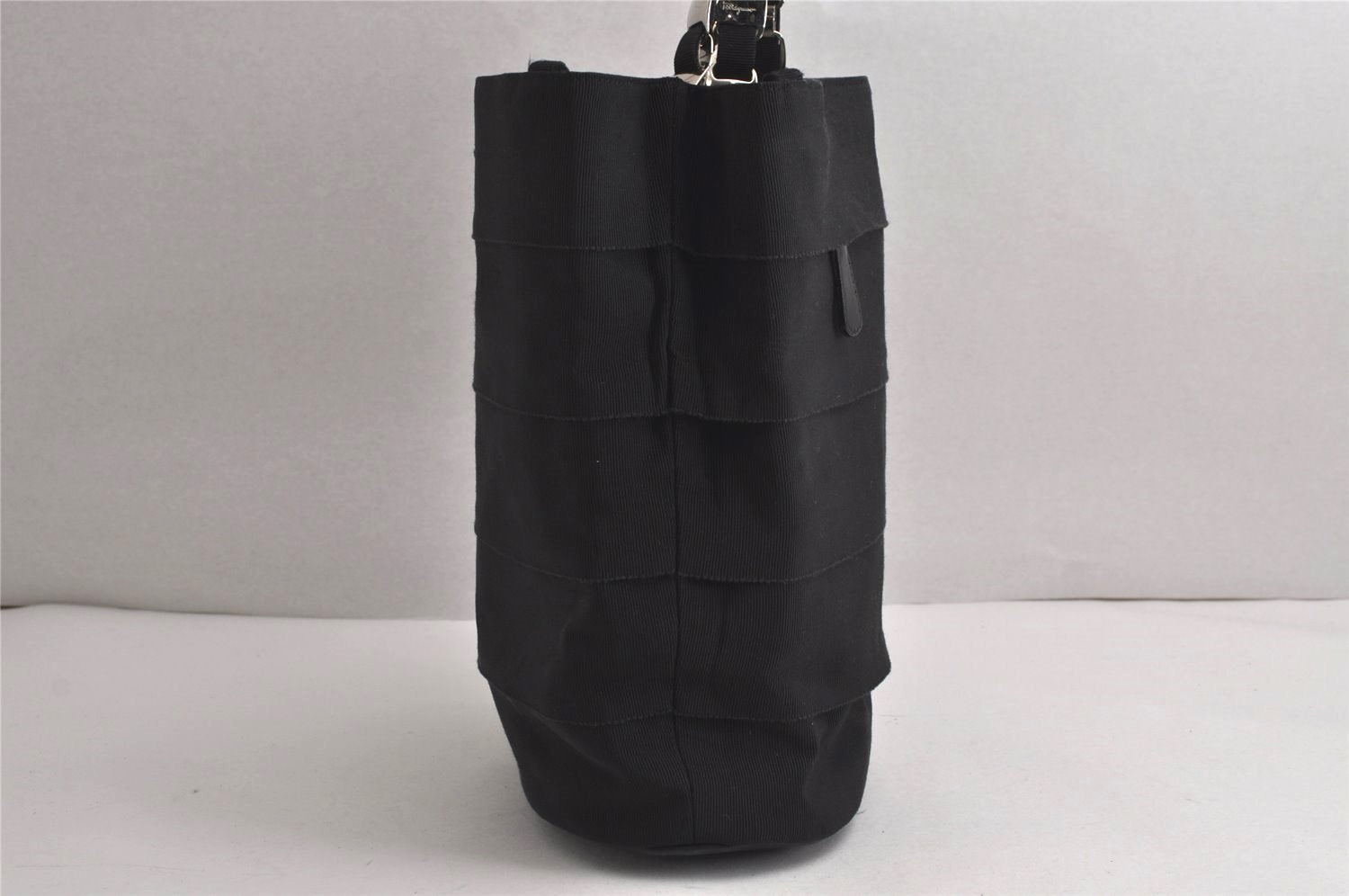 Authentic Salvatore Ferragamo Vara Canvas Leather Shoulder Tote Bag Black 7752J