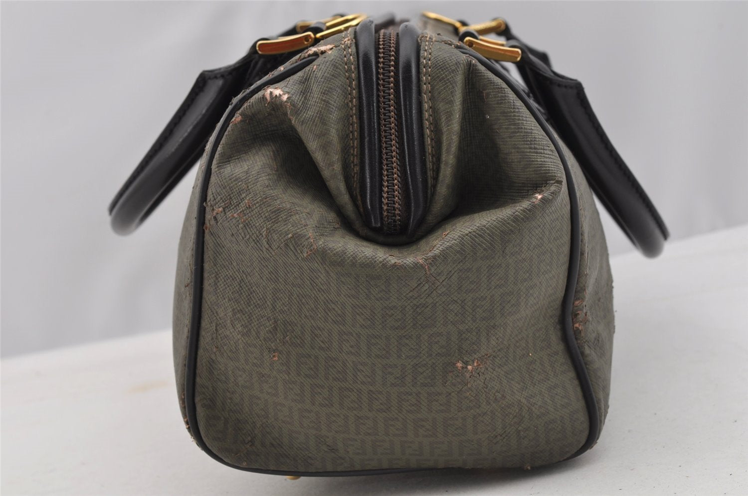 Authentic FENDI Zucchino 2Way Shoulder Hand Bag PVC Leather Khaki Green 7755I