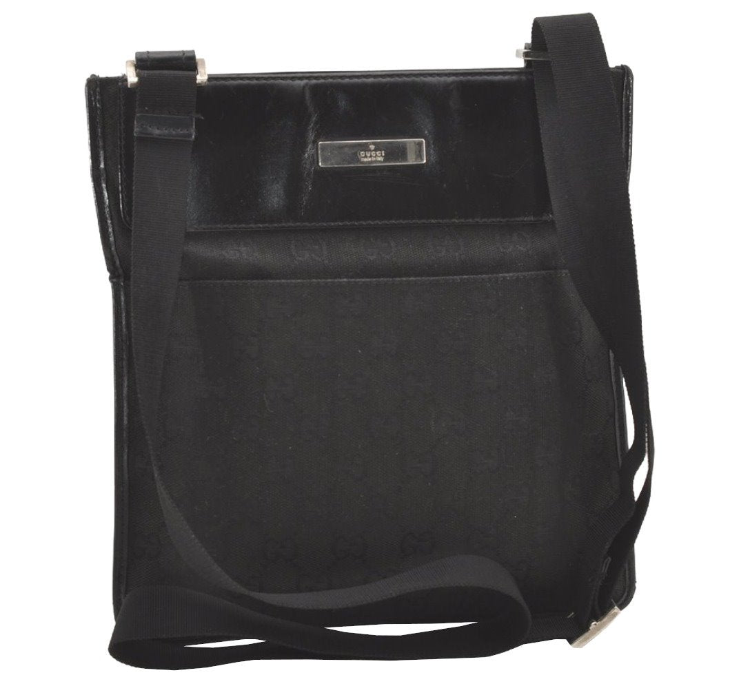 Authentic GUCCI Shoulder Cross Body Bag GG Canvas Leather 0190348 Black 7755J