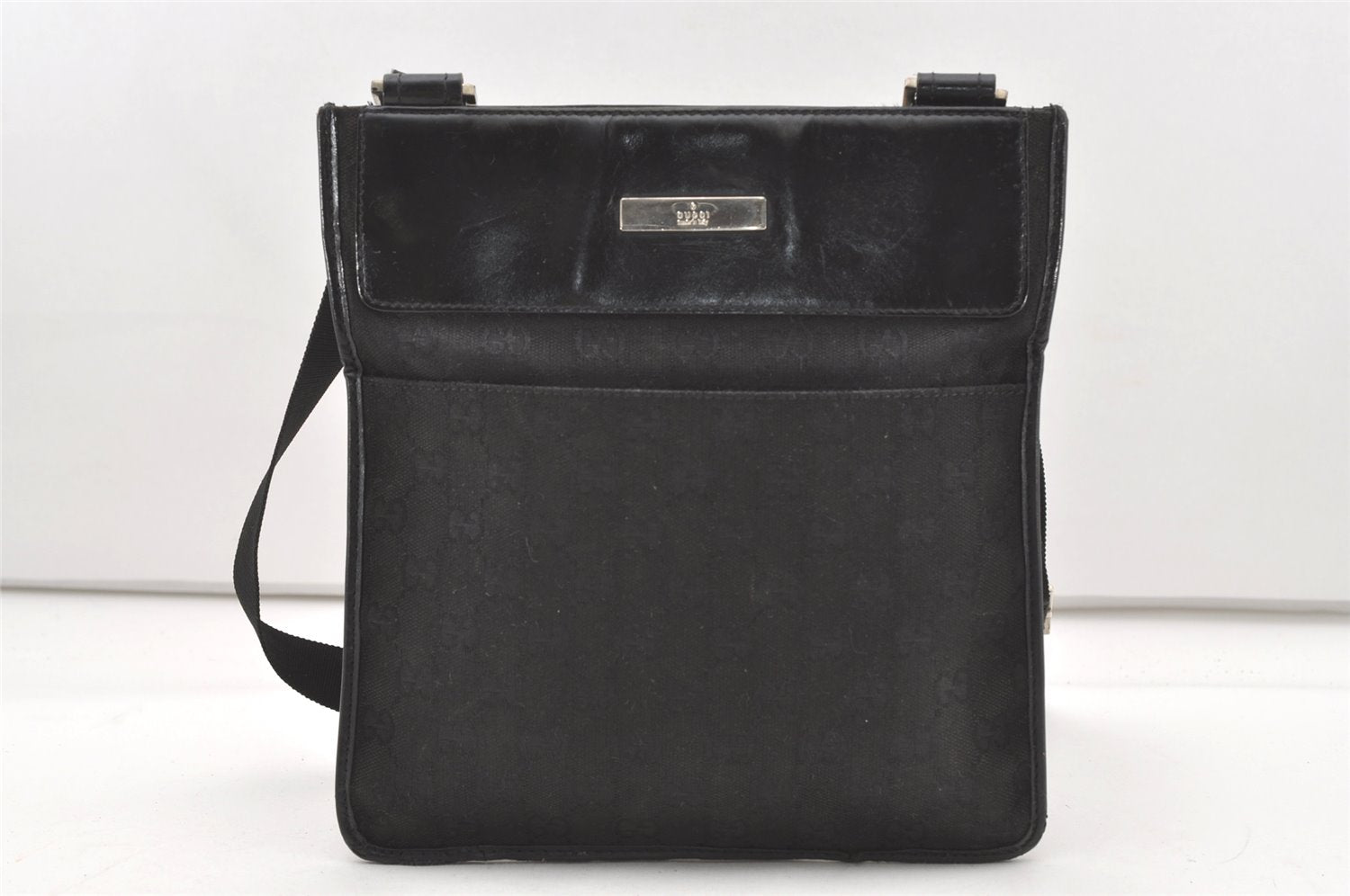 Authentic GUCCI Shoulder Cross Body Bag GG Canvas Leather 0190348 Black 7755J