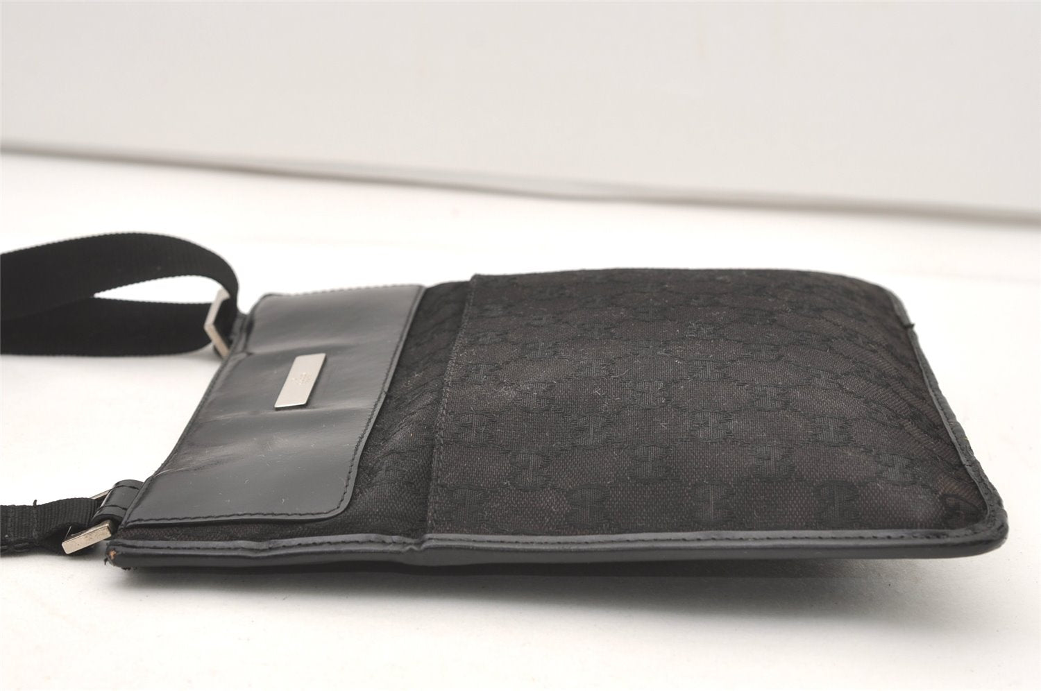 Authentic GUCCI Shoulder Cross Body Bag GG Canvas Leather 0190348 Black 7755J