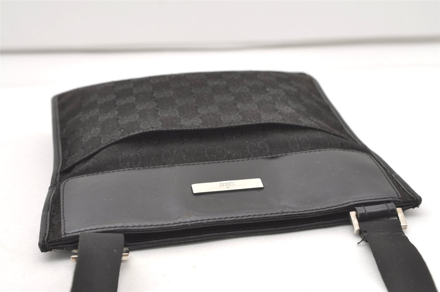Authentic GUCCI Shoulder Cross Body Bag GG Canvas Leather 0190348 Black 7755J