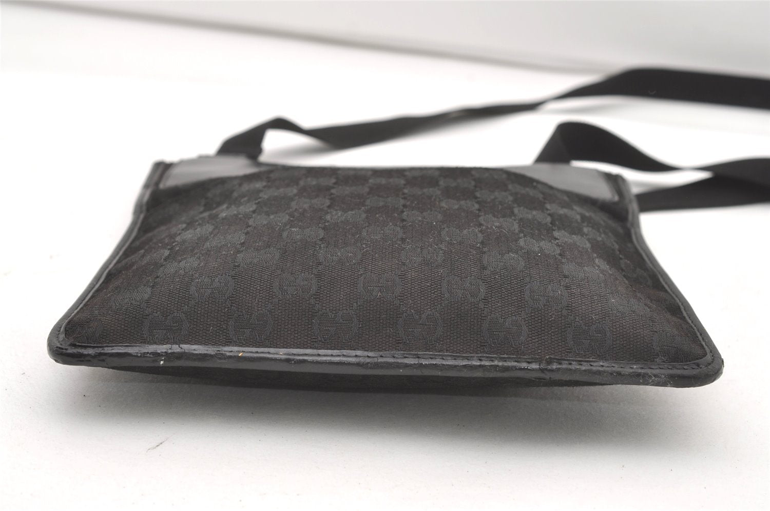 Authentic GUCCI Shoulder Cross Body Bag GG Canvas Leather 0190348 Black 7755J