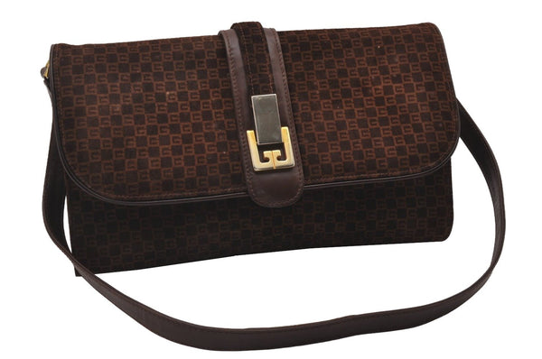 Authentic GUCCI Vintage Square GG Shoulder Bag Purse Suede Leather Brown 7757I