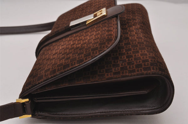 Authentic GUCCI Vintage Square GG Shoulder Bag Purse Suede Leather Brown 7757I