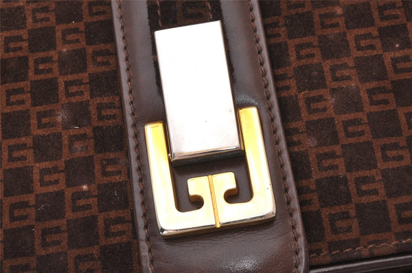 Authentic GUCCI Vintage Square GG Shoulder Bag Purse Suede Leather Brown 7757I