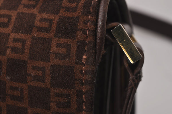 Authentic GUCCI Vintage Square GG Shoulder Bag Purse Suede Leather Brown 7757I