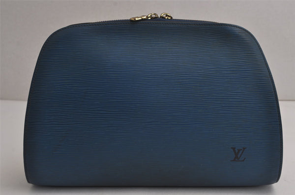 Authentic Louis Vuitton Epi Dauphine GM Cosmetic Pouch Blue M48435 Junk 7758J