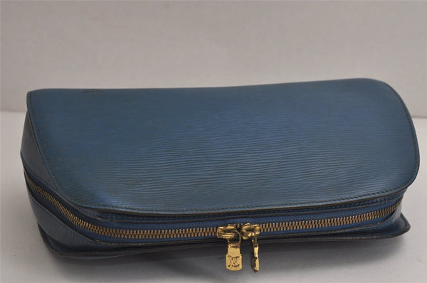 Authentic Louis Vuitton Epi Dauphine GM Cosmetic Pouch Blue M48435 Junk 7758J