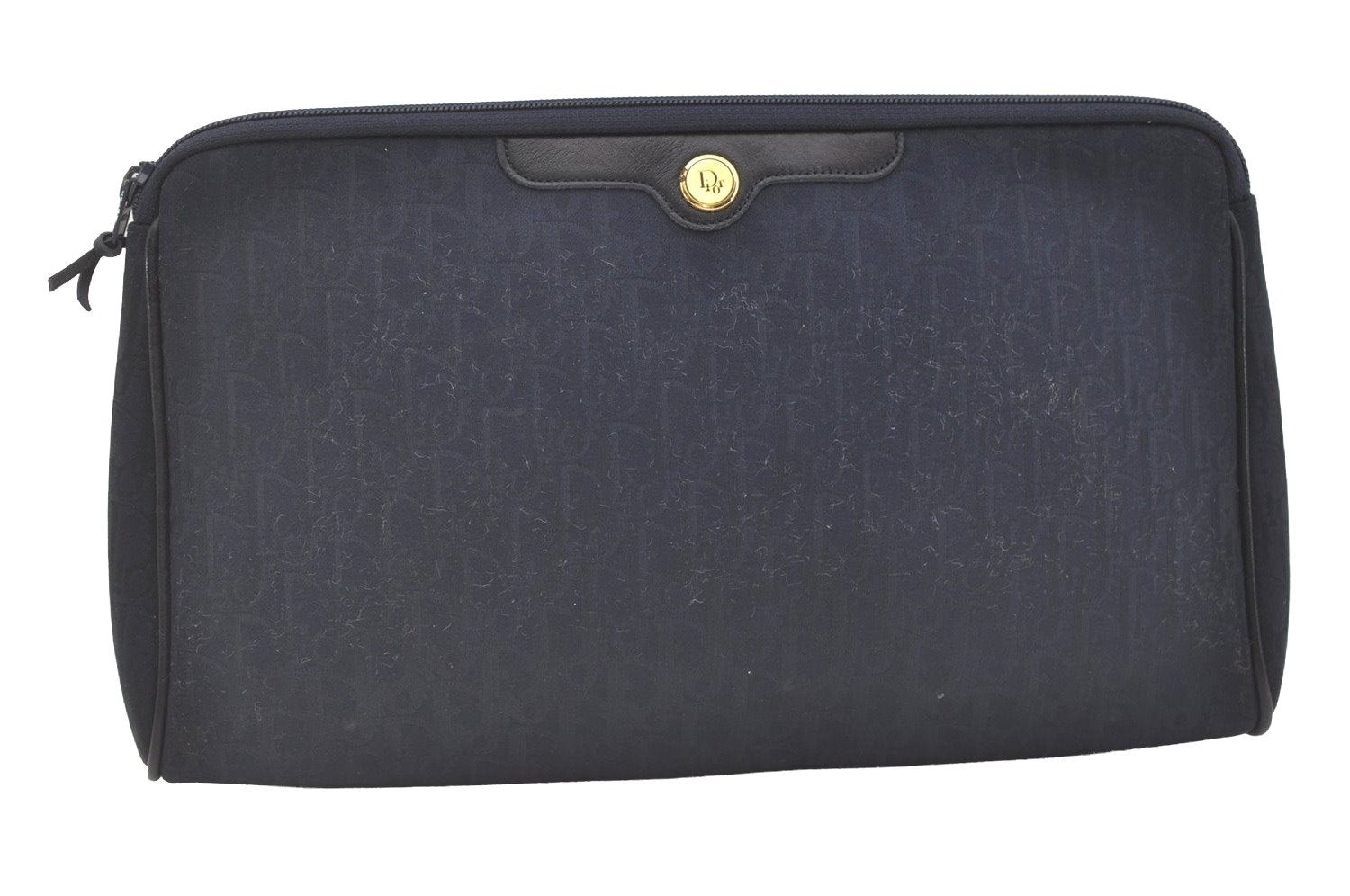 Authentic Christian Dior Trotter Clutch Bag Purse Canvas Leather Navy Blue 7759J