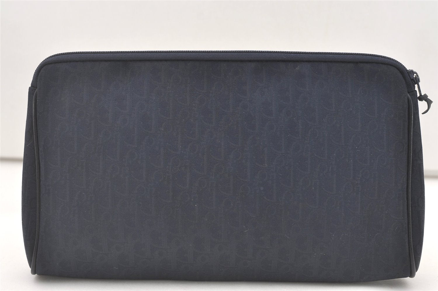 Authentic Christian Dior Trotter Clutch Bag Purse Canvas Leather Navy Blue 7759J