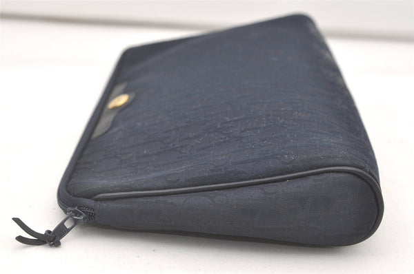 Authentic Christian Dior Trotter Clutch Bag Purse Canvas Leather Navy Blue 7759J