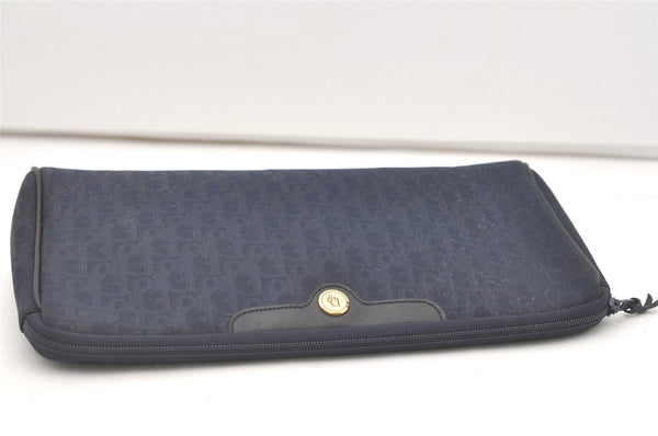 Authentic Christian Dior Trotter Clutch Bag Purse Canvas Leather Navy Blue 7759J