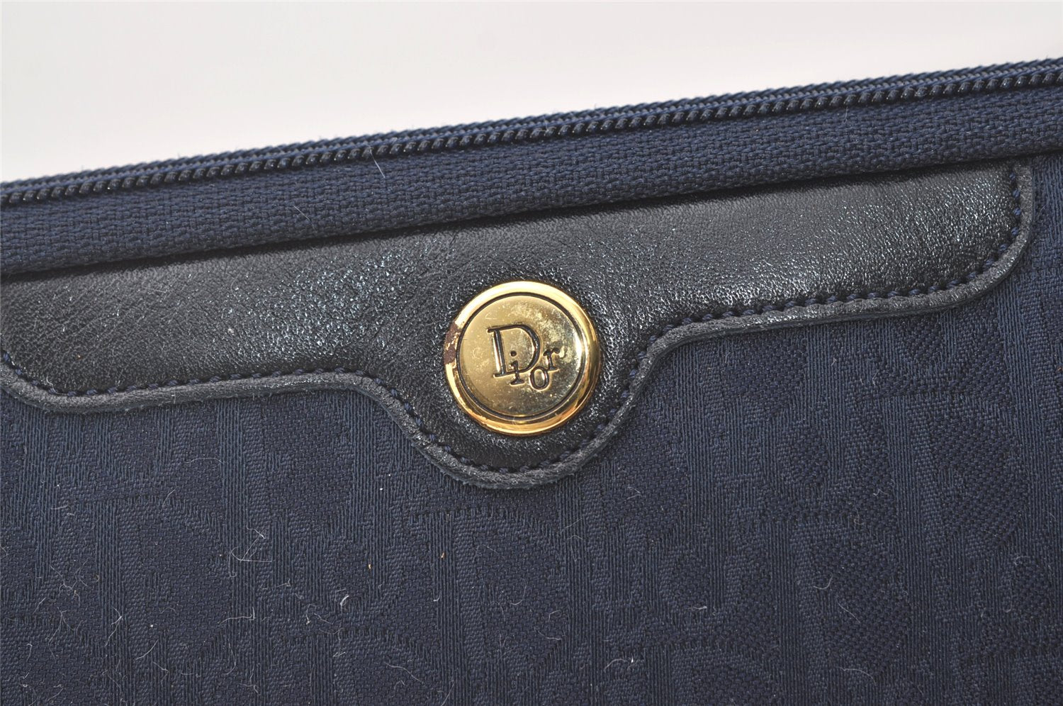 Authentic Christian Dior Trotter Clutch Bag Purse Canvas Leather Navy Blue 7759J