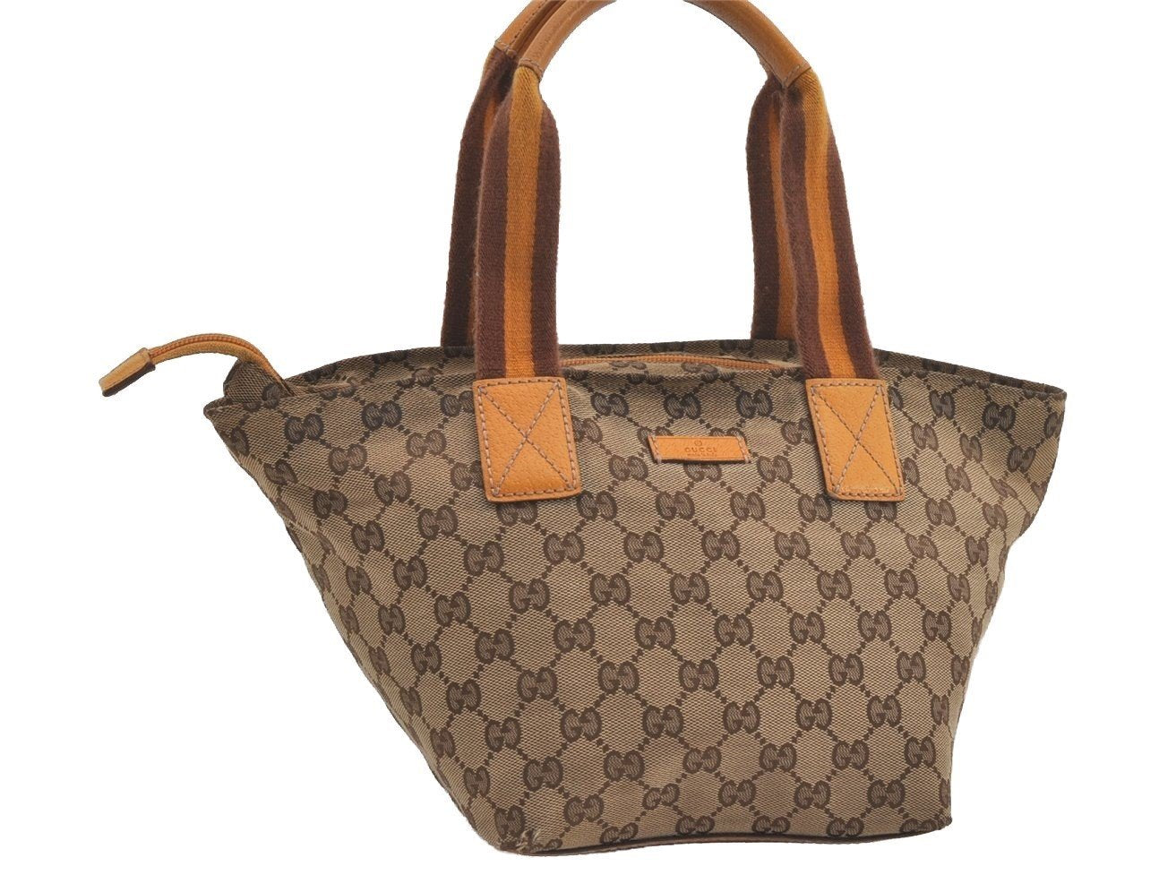 Authentic GUCCI Sherry Line Hand Tote Bag GG Canvas Leather 131228 Brown 7760I