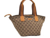 Authentic GUCCI Sherry Line Hand Tote Bag GG Canvas Leather 131228 Brown 7760I