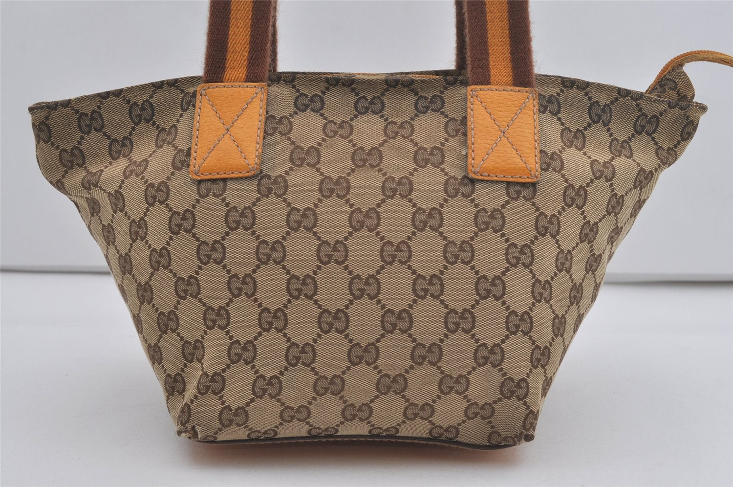 Authentic GUCCI Sherry Line Hand Tote Bag GG Canvas Leather 131228 Brown 7760I